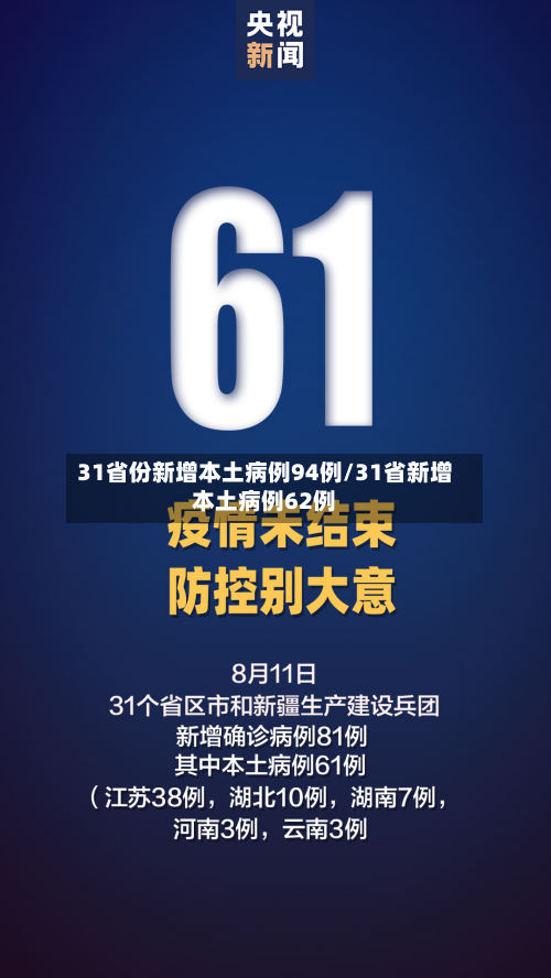 31省份新增本土病例94例/31省新增本土病例62例