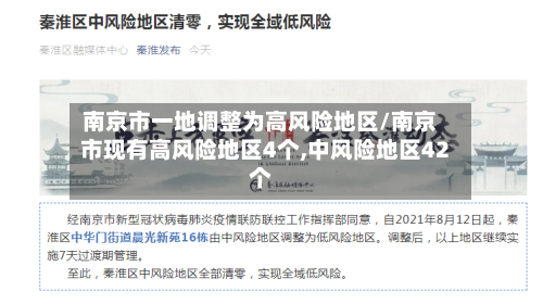 南京市一地调整为高风险地区/南京市现有高风险地区4个,中风险地区42个